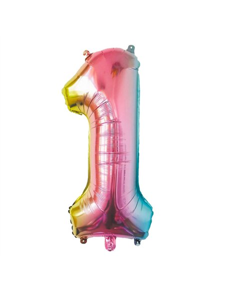BALLON MYLAR CHIFFRE 1 IRISE PASTEL 86CM	