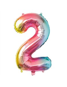 BALLON MYLAR CHIFFRE 2 IRISE PASTEL 86CM	