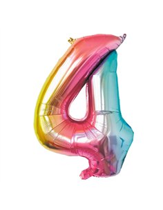 BALLON MYLAR CHIFFRE 4 IRISE PASTEL 86CM	