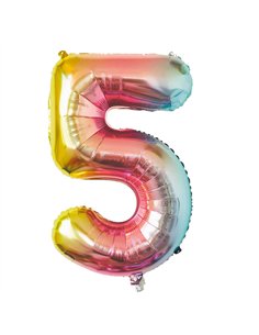 BALLON MYLAR CHIFFRE 5 IRISE PASTEL 86CM