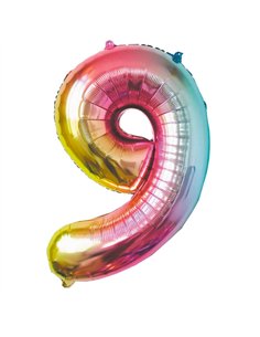 BALLON MYLAR CHIFFRE 9 IRISE PASTEL 86CM	