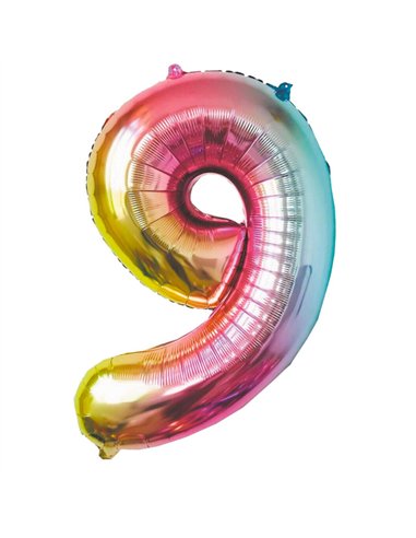 BALLON MYLAR CHIFFRE 9 IRISE PASTEL 86CM	