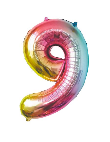 BALLON MYLAR CHIFFRE 9 IRISE PASTEL 86CM	