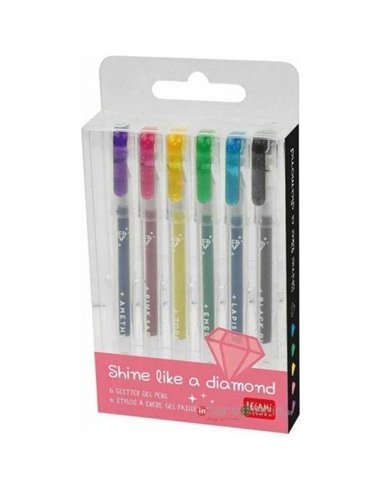 Set de 6 Mini Stylos à Encre Gel Glitter - Shine Like a Diamond - LEGAMI