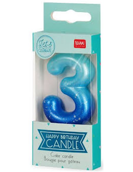 Bougie Pour Gâteau - Happy Birthday Candle - Blue - 3 - LEGAMI
