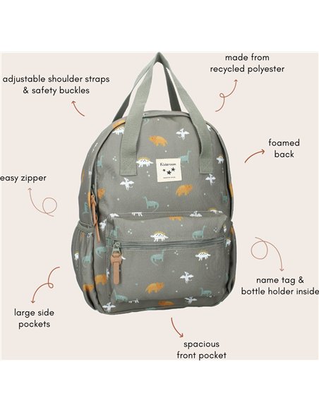 Sac à dos enfant anses 36x27x12cm dinosaures vert