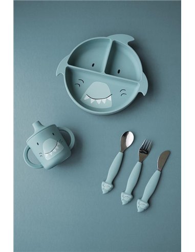Assiette avec ventouse en silicone et compartiments - Mr. Shark - Trixie