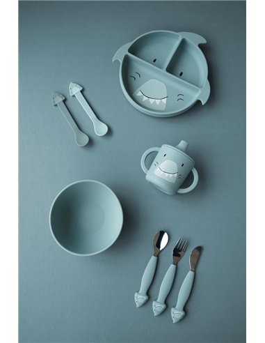 Assiette avec ventouse en silicone et compartiments - Mr. Shark - Trixie