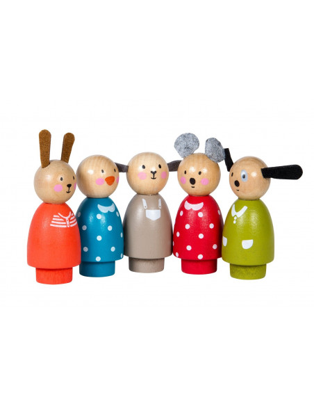 Set de 5 personnages en bois La grande famille
