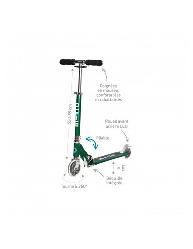Trottinette Micro Sprite LED - Bleu Pétrole