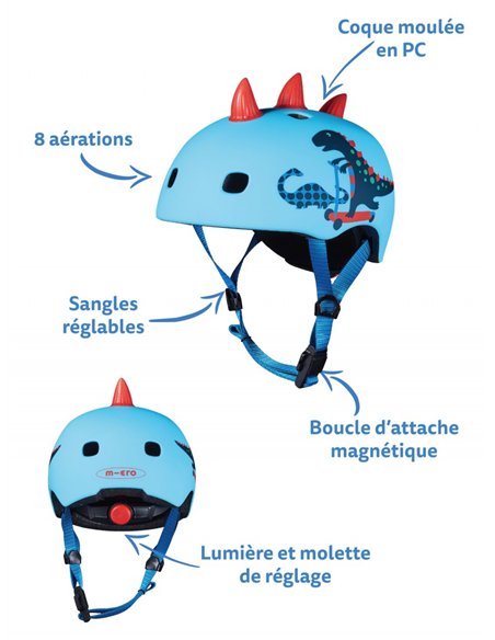 Casque Dinosaure 3D - boucle magnétique / lumière LED intégrée