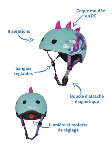 Casque Dragon 3D - boucle magnétique / lumière LED intégrée - Taille S