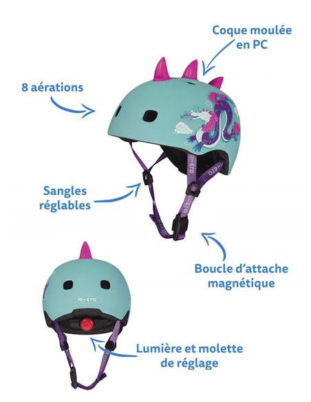 Casque Dragon 3D - boucle magnétique / lumière LED intégrée - Taille S