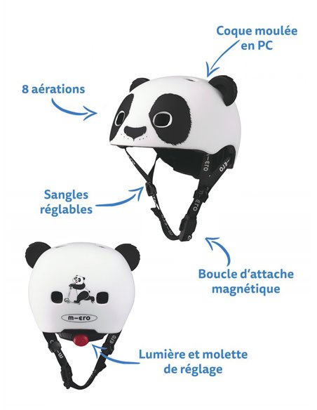 Casque Panda 3D - boucle magnétique / lumière LED intégrée- Taille S