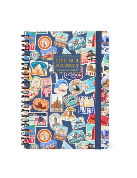 Agenda 16 Mois Semainier à Spirale travel stickers - Large - 2025/2026 - Legami