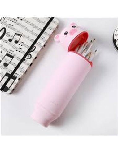 Trousse en silicone kawaii - cochon rose itotal
