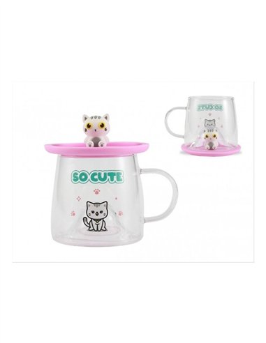 Tasse en verre kawaii - chat blanc - itotal