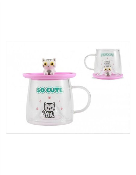 Tasse en verre kawaii - chat blanc - itotal