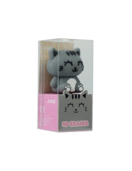 Gomme 3D kawaii - chat gris - itotal