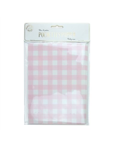 POCHETTES PAPIER VICHY ROSE X 8PCS
