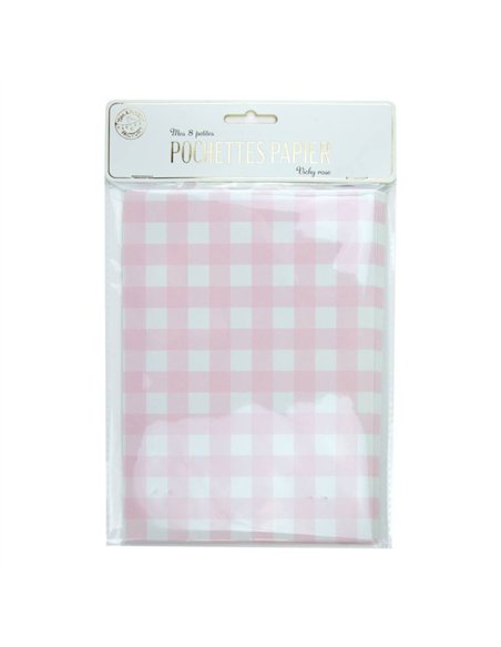 POCHETTES PAPIER VICHY ROSE X 8PCS