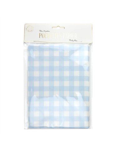 POCHETTES PAPIER VICHY BLEU X 8PCS