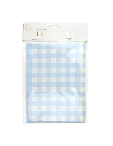 POCHETTES PAPIER VICHY BLEU X 8PCS