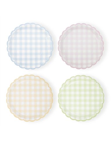 ASSIETTES FESTONNEES VICHY PASTEL 4 COUL ASS 23CM X 8