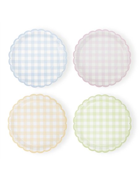 ASSIETTES FESTONNEES VICHY PASTEL 4 COUL ASS 23CM X 8