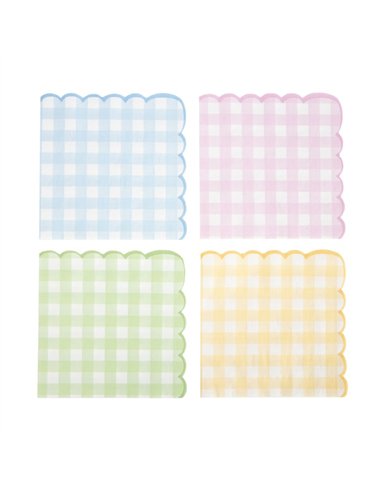 SERVIETTES FESTONNEES 33X33CM VICHY 4 COUL ASSX 16