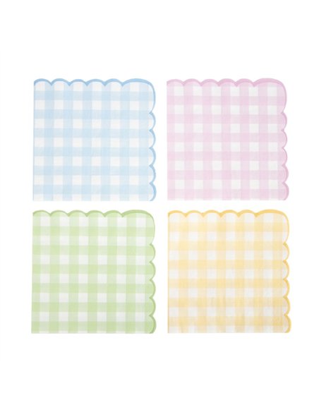 SERVIETTES FESTONNEES 33X33CM VICHY 4 COUL ASSX 16