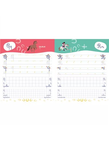 Mon cahier d'écriture - Lettres cursives - Les chevaux