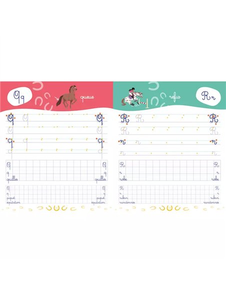 Mon cahier d'écriture - Lettres cursives - Les chevaux