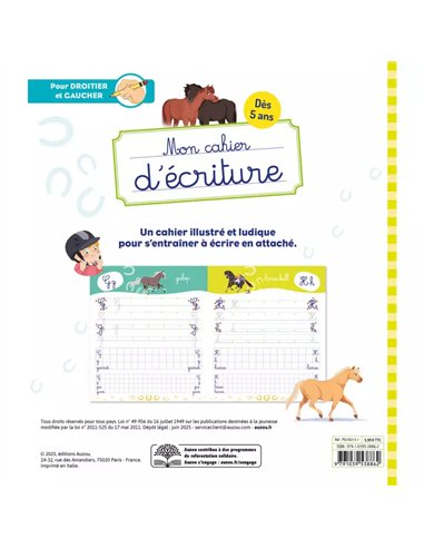 Mon cahier d'écriture - Lettres cursives - Les chevaux