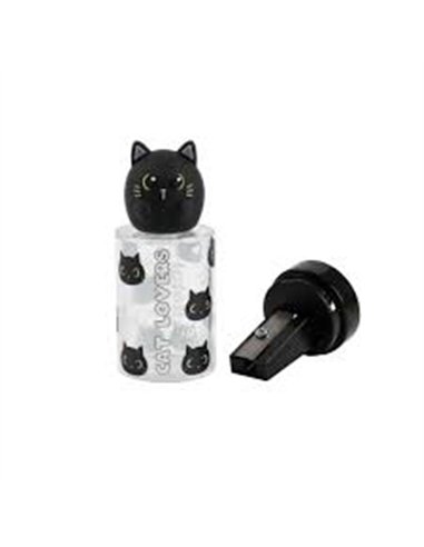 Taille-crayons chat noir blanc ou gris - itotal