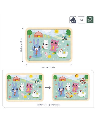 Puzzle en bois A la ferme 24 pièces - Janod