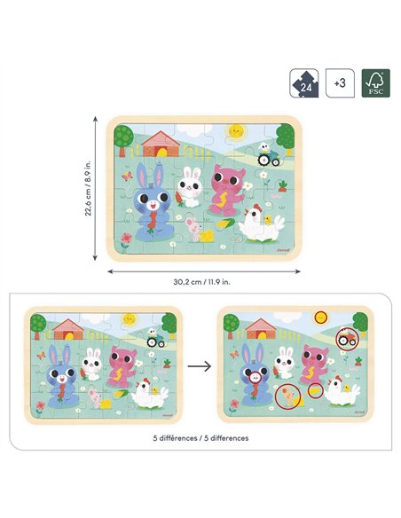Puzzle en bois A la ferme 24 pièces - Janod