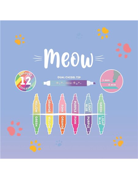 Set de 6 Surligneurs à Double Pointe meow - kitty - Legami