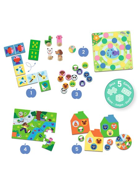 MÉMO, LOTO, DOMINO - À la ferme - 5 JEUX - djeco
