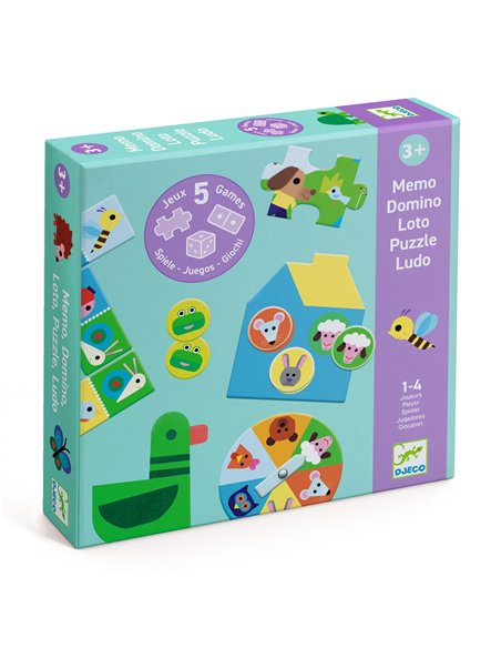 MÉMO, LOTO, DOMINO - À la ferme - 5 JEUX - djeco