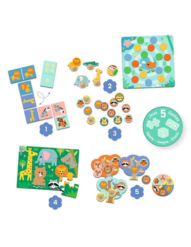 MÉMO, LOTO, DOMINO - Animaux sauvages - 5 JEUX - djeco