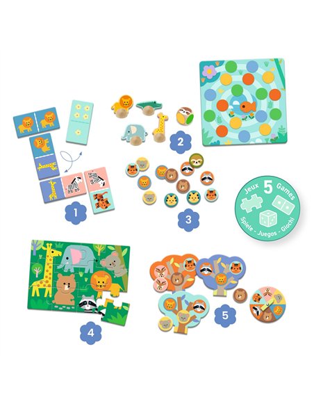 MÉMO, LOTO, DOMINO - Animaux sauvages - 5 JEUX - djeco