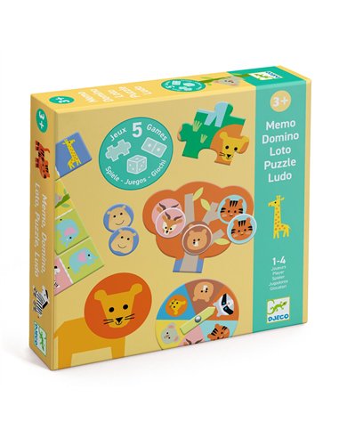 MÉMO, LOTO, DOMINO - Animaux sauvages - 5 JEUX - djeco