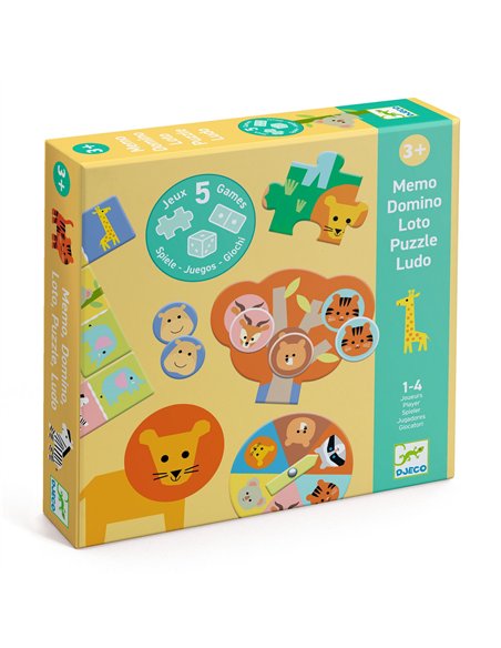 MÉMO, LOTO, DOMINO - Animaux sauvages - 5 JEUX - djeco