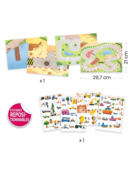 CREER AVEC DES STICKERS - Stickers à relever - Véhicules - djeco