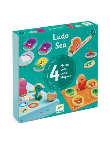 JEU EDUCATIF BOIS - Ludo Sea - 4 jeux - djeco