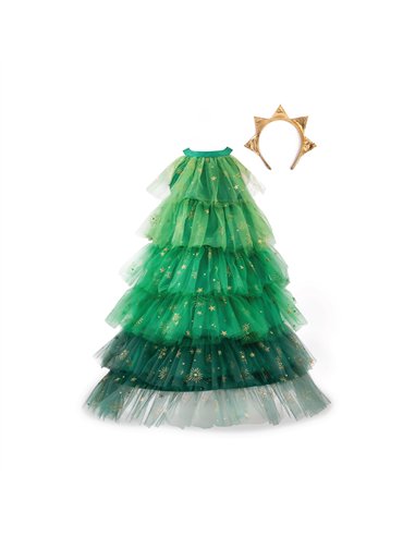 Robe de sapin de Noël avec coiffe, vert - taille 7-8 ans - great pretenders