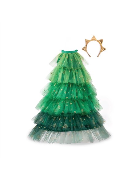 Robe de sapin de Noël avec coiffe, vert - taille 7-8 ans - great pretenders