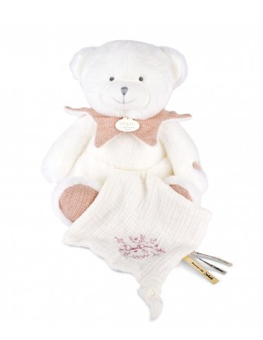 DOUDOU 25 ANS - OURS ROSE Pantin avec doudou mouchoir