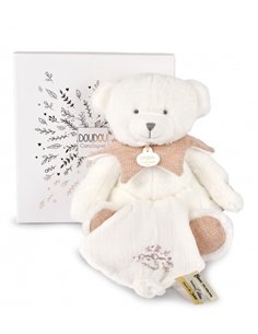DOUDOU 25 ANS - OURS ROSE Pantin avec doudou mouchoir